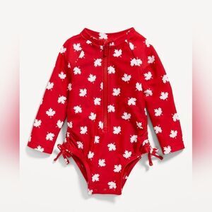 New With Tag Old Navy Long-Sleeve Side-Tie One-Piece Rashguard Swimsuit For Baby